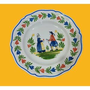 Plate France 10" Quimper Decorative Scallop Edge Hand Painted French Country